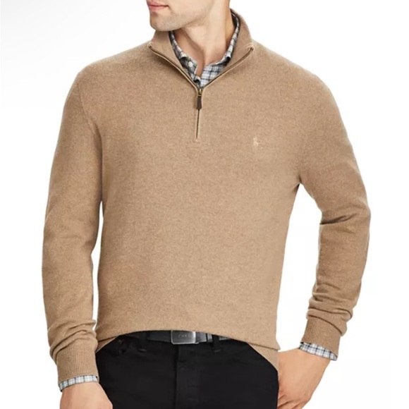 Polo by Ralph Lauren Men's Small Tan Beige Wool Cashmere Quarter Zip-Up Sweater - Picture 2 of 6